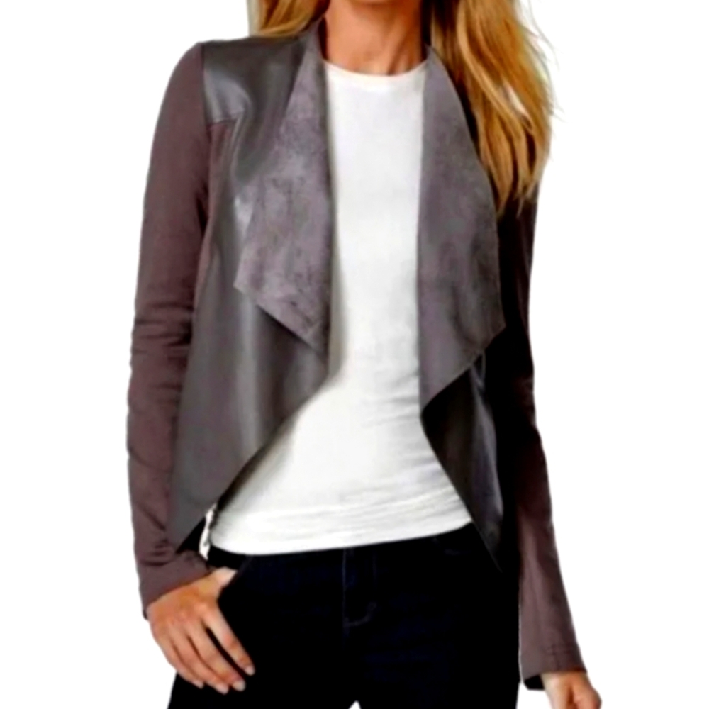 NWT EDYSON Maisha Ponte Faux Leather Draped Open-Front Jacket